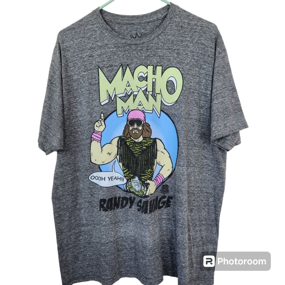 WWE Mens Randy Macho Man Savage Short Sleeve Heather Gray Tee Size XL
